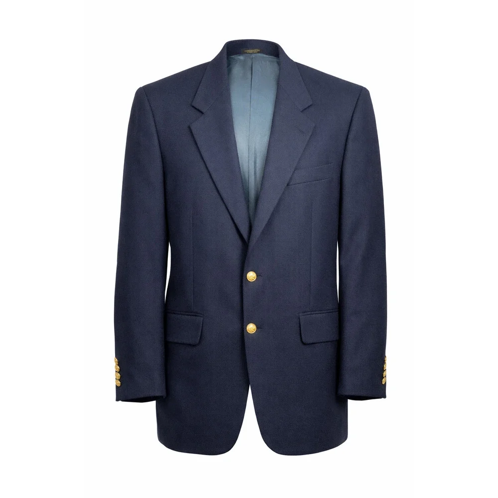 Domenico Navy Wool Blend Blazer Gold Crest Buttons Preppy 40L Country Club Style